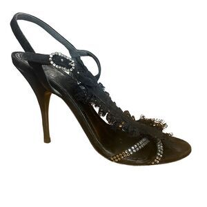 Givenchy Suede Leather Lace Stiletto Sandals Pump with Rhinestones